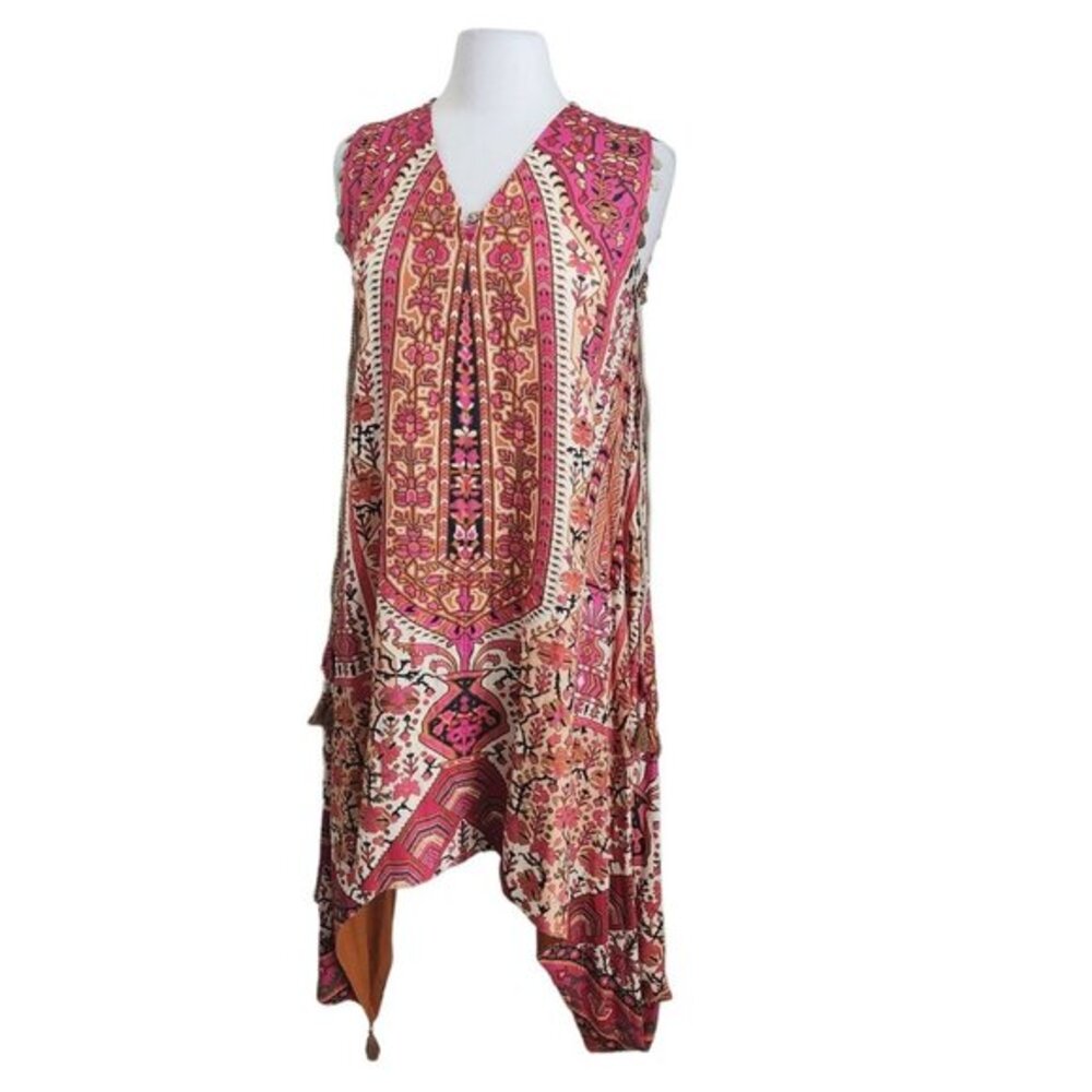 Khaadi Maxi Dress Women Size‎ 10 Modern Pakistani Gipsy Tunic Sleeveless Pink